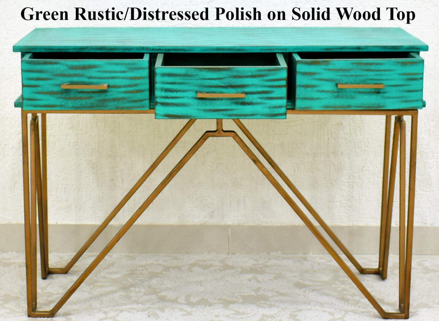 CASINO Console Hall green Table with Golden Finish